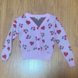 Girl’s Pink Cherry Pattern Sweater